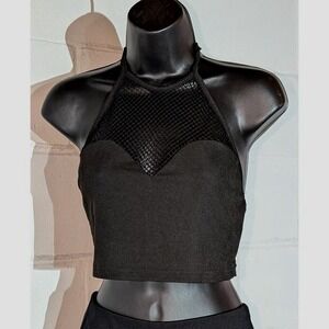 Shein Halter Top Sweetheart Bustier Corset Mesh Panel Tie Back Sleeveless Medium